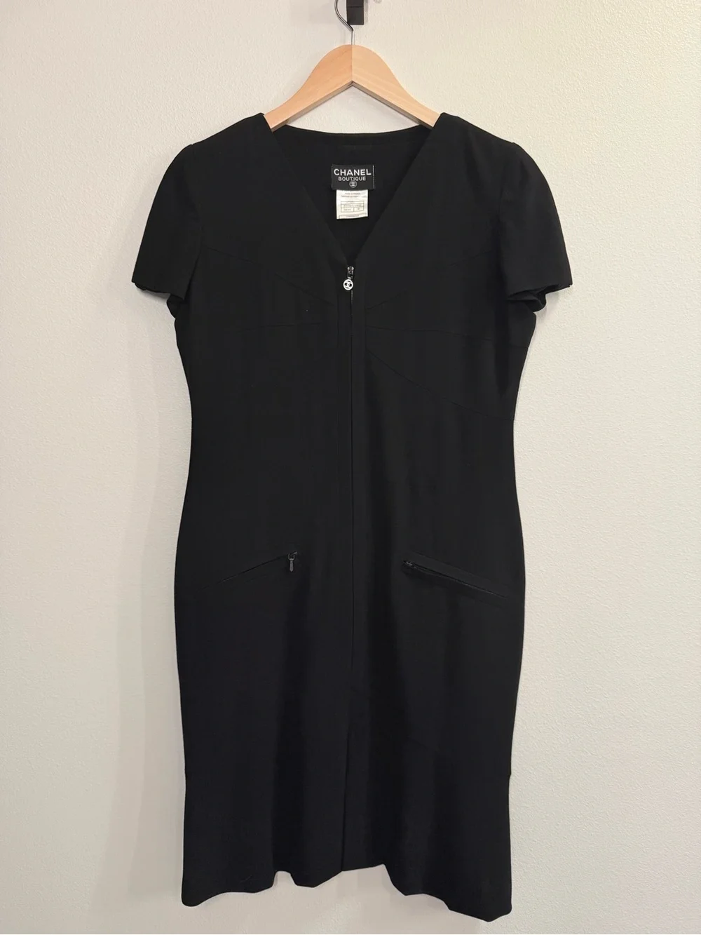 Vintage Chanel Black Short-Sleeve Zip-Front Dress